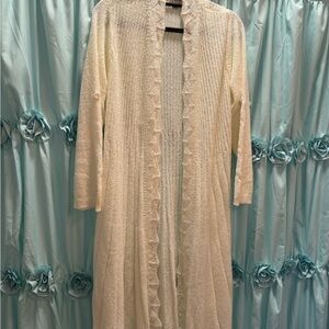 Nina Leonard - Long, Cream Cardigan with Button Half Sleeve